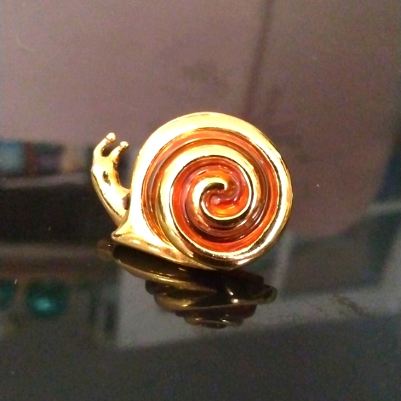 Jewelry - Gold Tone Yellow Lucite Plique-A-Jour Style Snail Pendant